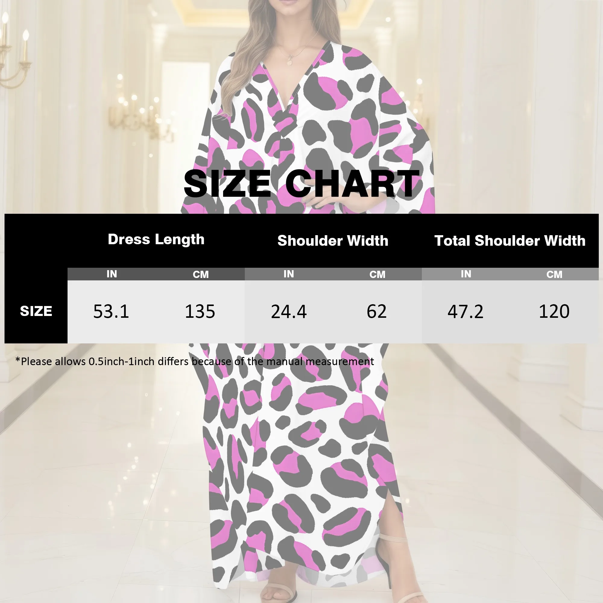 Women's Summer and  Autumn Fashion 3D Printed Leopard Print Style, V-neck Casual Home No Pocket Dress (One Size Fits All)