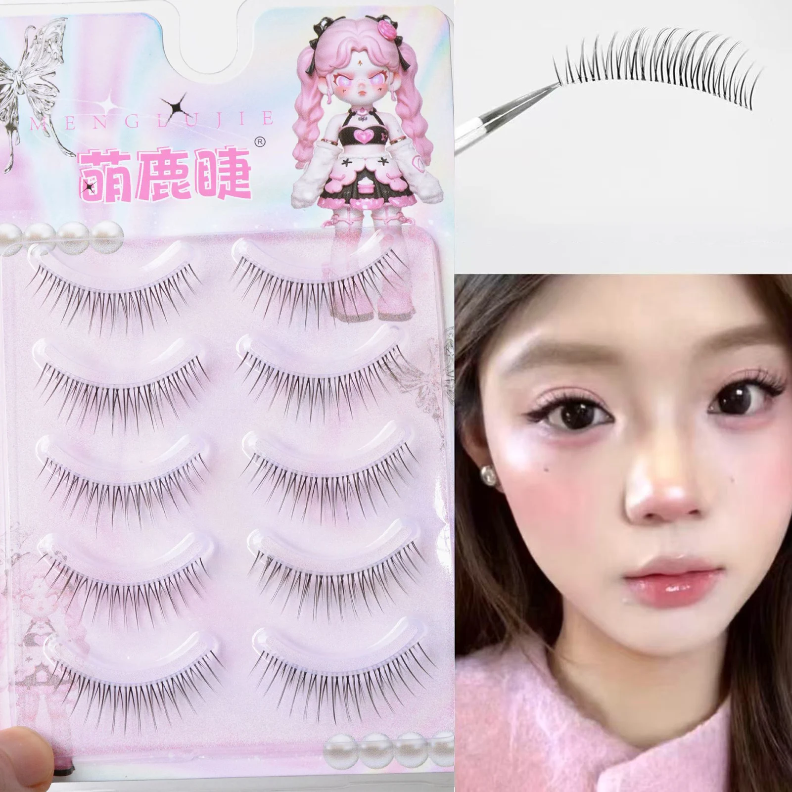5 Pairs Korean Style Full Strip Natural Wispy False Eyelashes Thick Fake Eyelashes Suit for DIY Cosplay Eye Makeup