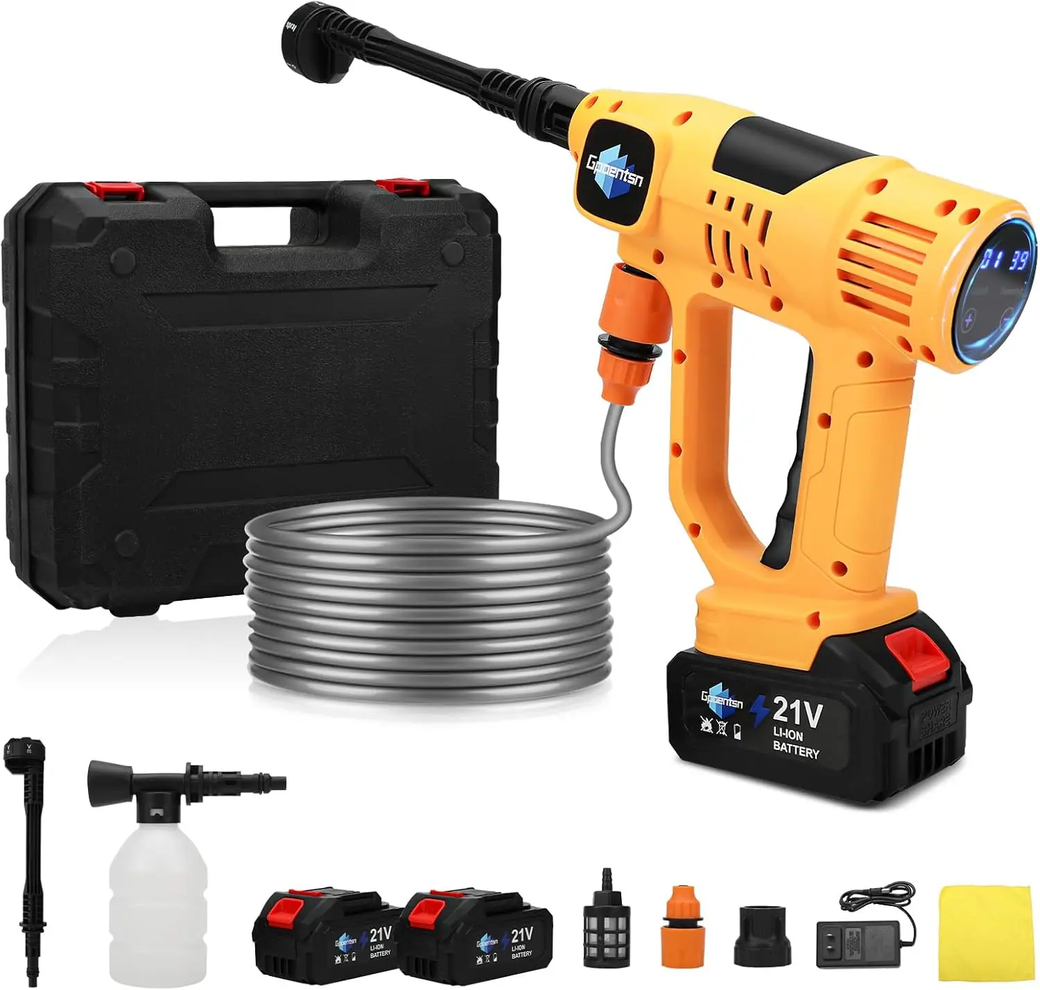 

Cordless Pressure Washer 900PSI, Battery Powered, 6-in-1 Nozzle, 2×4.0Ah Batteries, 10-Speed Adjust, Remaining Battery Display