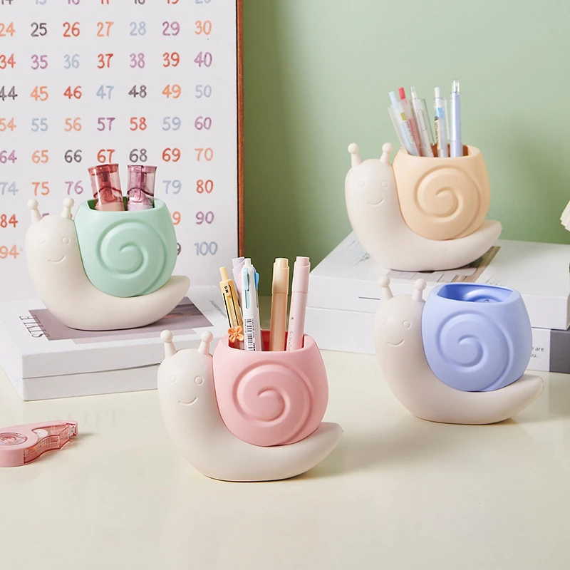 Cartoon Snail Pencil Holder Office Student Desk Organizer Pen Storage Box Makeup Brush Container Kawaii Stationery Storage Box