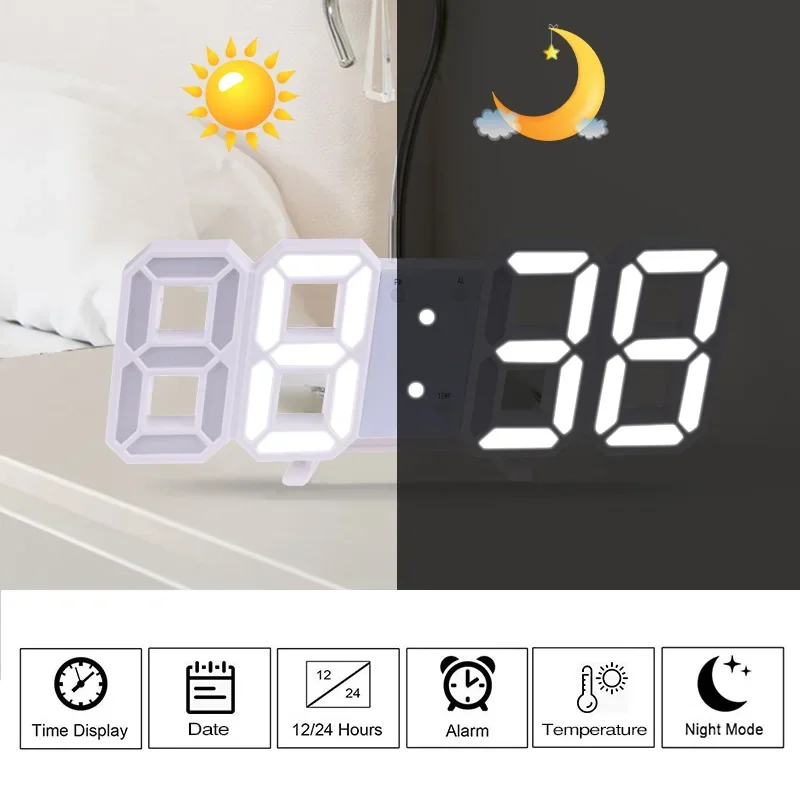 Anpro Large LED Wall Clock - Date Time Celsius Nightlight Display - Alarm Clock - Living Room Display