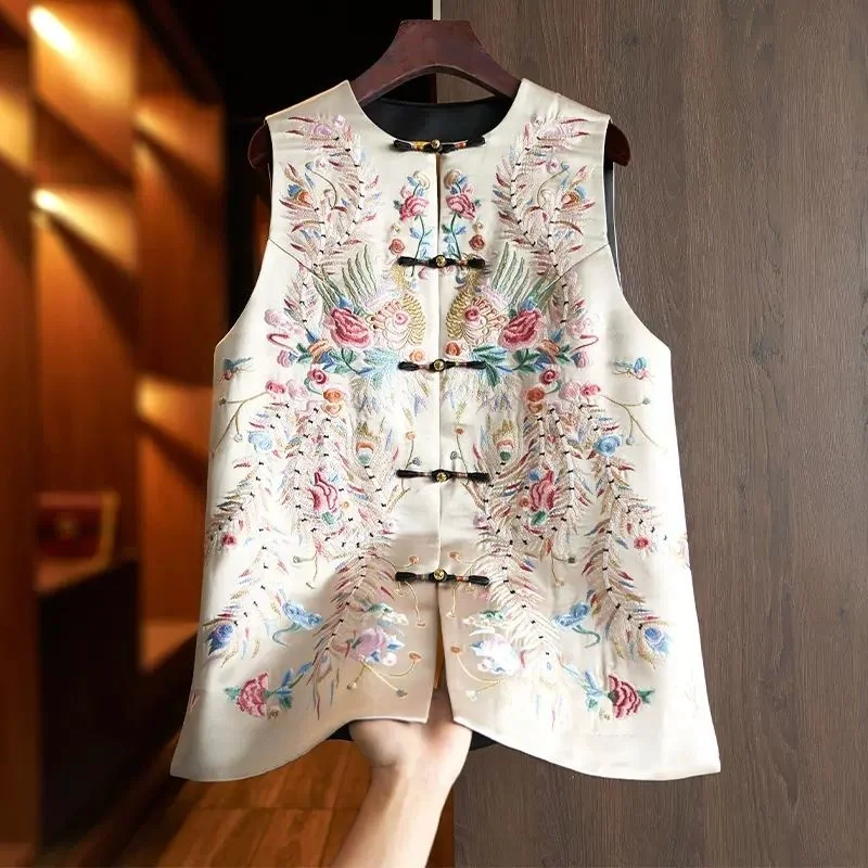 

Women's With Heavy Industry Embroidery, Spring Autumn Tank Top Thin Vest, Vest, And Vest, 2024 New Chinese Style Counter Jacket