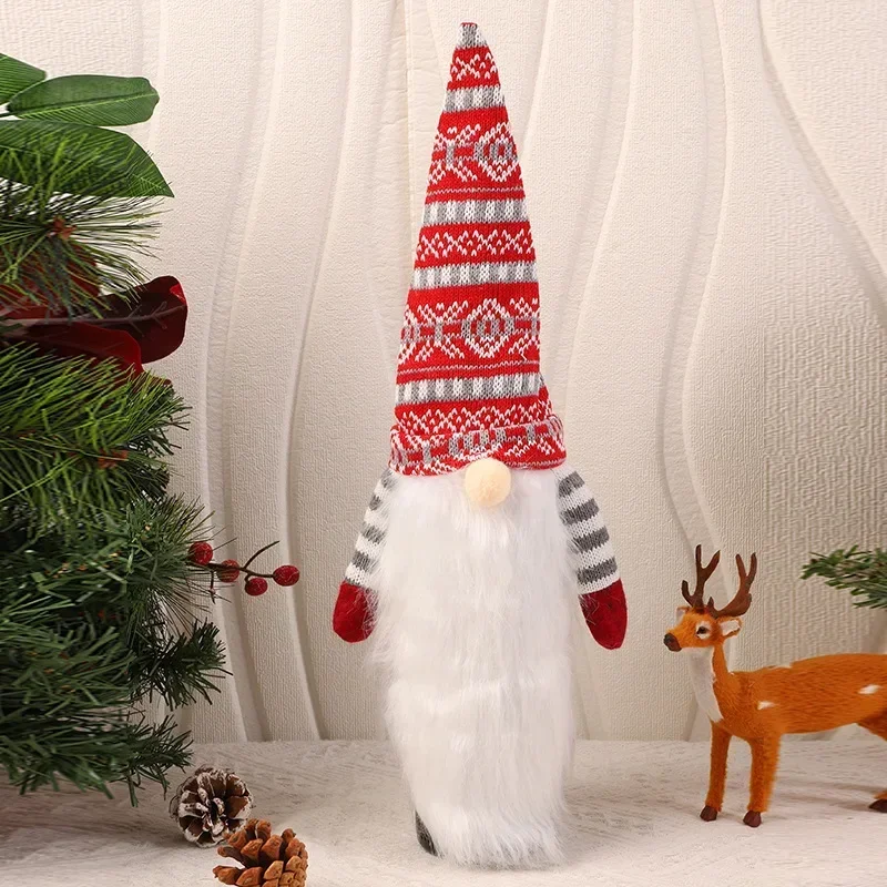 

2Pcs Faceless Elderly Wine Bottle Hats Knitted Yarn Long Bearded Doll Festive Party Christmas Decoration 2024 Wine Bottle Cover