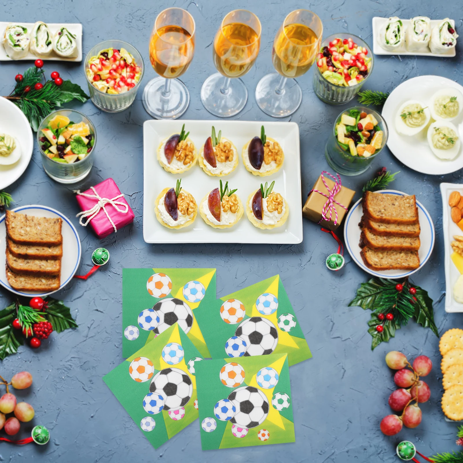 

20pcs Football Printed Napkins Soccer Themed Party Supplies Disposable Paper Plates Tableware Decorations for Sports Events