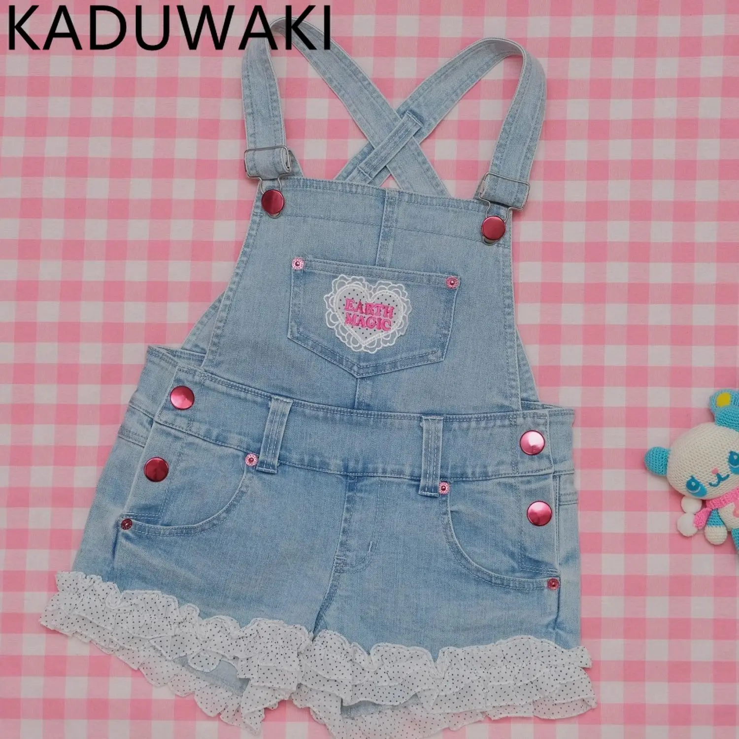 

Sweet Y2k Casual Denim Playsuits Japanese Lolita Style Kawaii Embroidery Overalls Lace Ruffles Princess Cute Jumpsuits Romper