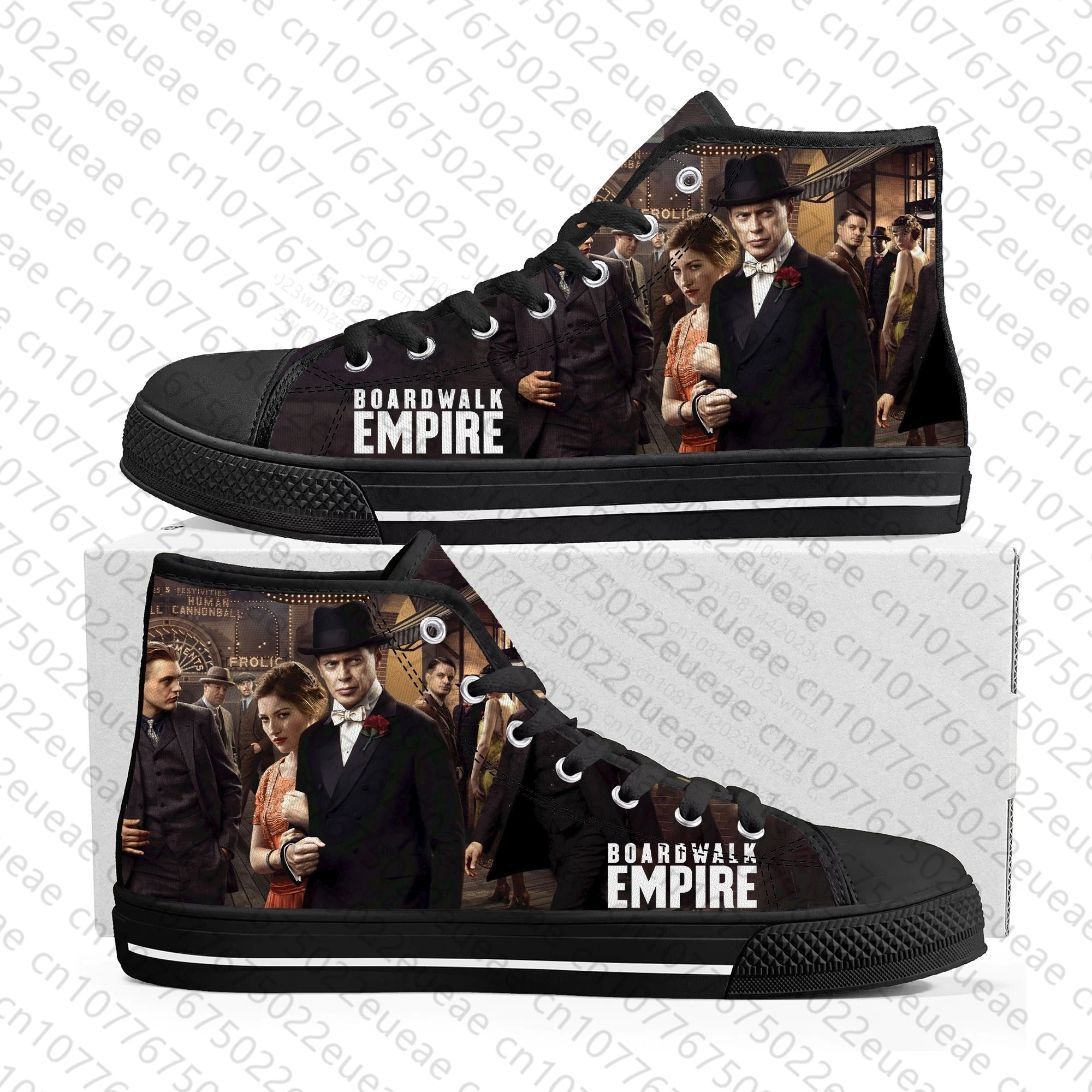 Boardwalk Empire High Top Sneakers para homens e mulheres, sapatos personalizados casuais, tênis de lona adolescente