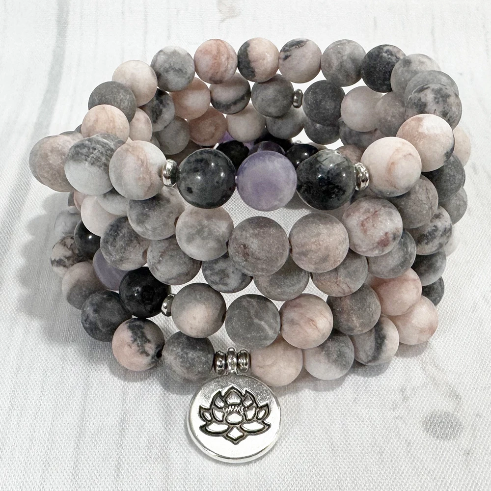 Ruberthen New Design 8 MM Matte Zebra Jasper 108 Mala Yoga Bracelet