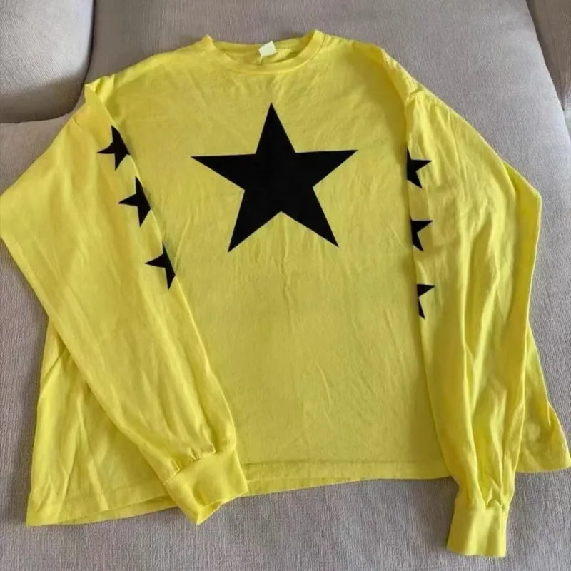 

Футболка оверсайз с круглым вырезом 26ss Yellow Kanye Bully, хлопок, с принтом YE LIVE Pentagram, длинный рукав, унисекс, для хип-хопа и уличного стиля