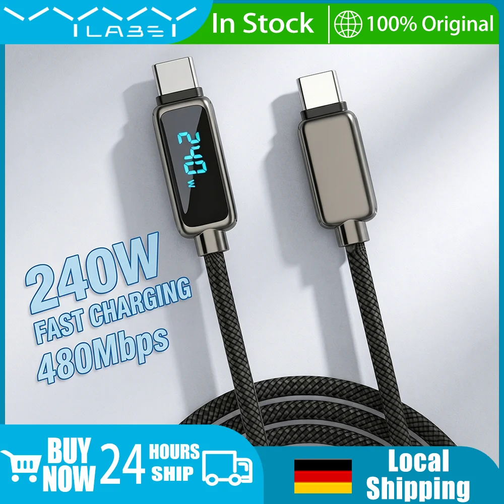 2 Stück 240-W-USB-C-zu-USB-C-Kabel mit PD 3.1 Typ-C-Schnellladefunktion, robustes, geflochtenes Kabel für iPhone, MacBook Pro, Xiaomi-Laptops, Typ-C-Ladekabel, USB-Kabel für Mac Power Delivery