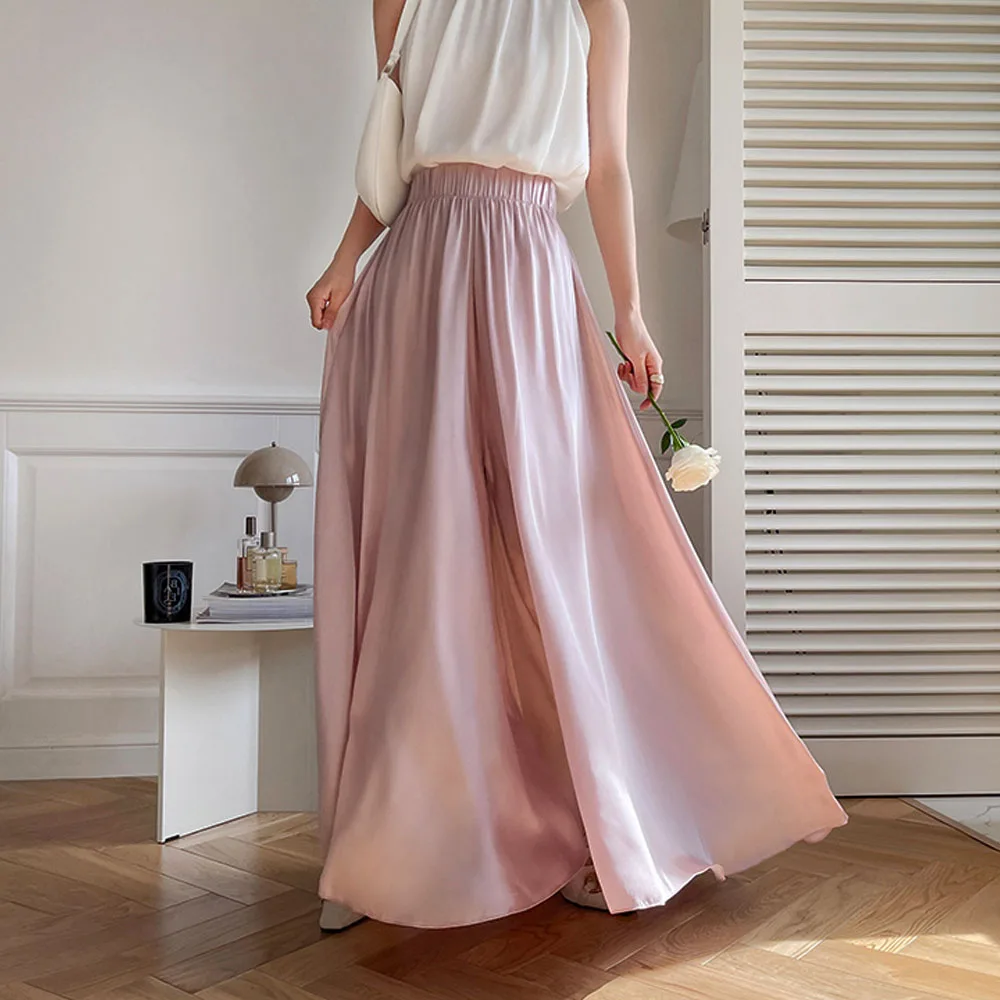 Women's Y2K Clothes White Ice Silk Wide Leg Pants Summer High Waist Thin Baggy Casual Trousers Jogger Korean Style 2023