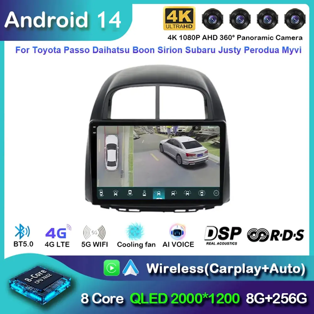 Android 14 Car Radio For Toyota Passo Daihatsu Boon Sirion Subaru Justy Perodua Myvi Navigation GPS Multimedia Player Stereo BT