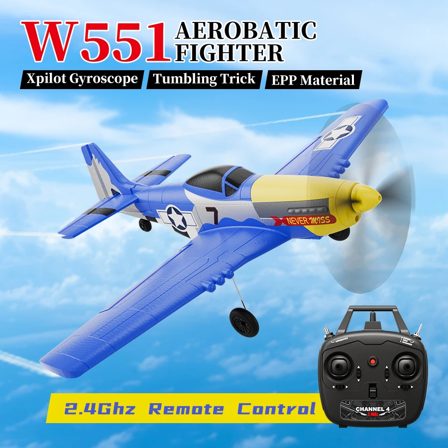 P51 Mustang RC Plane 2.4G 4CH 6 Axis EPP Foam 410MM Fixed Wingspan One Key Aerobatic RC Fighters Glider Toys Gifts