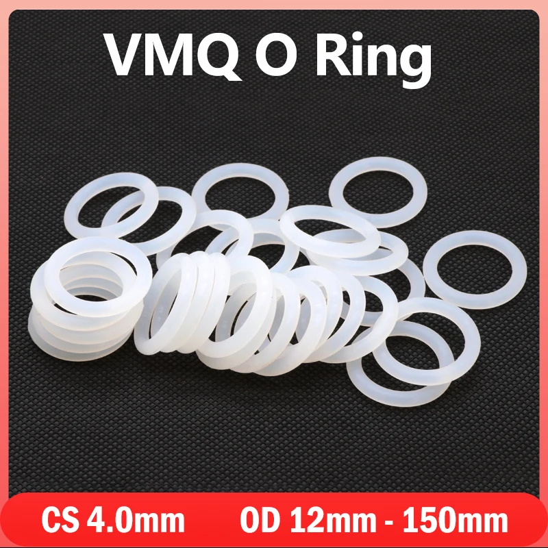 

10/50pcs VMQ White Silicone Ring Gasket Thickness CS 4.0mm OD 12mm ~ 150mm Food Grade Waterproof Washer Rubber Insulate O Rings