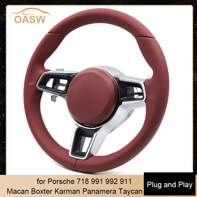

Upgrade Red Leather Car Steering Wheel for Porsche Macan Panamera Taycan Cayenne Cayman 718 991 992 911 OEM Any Color