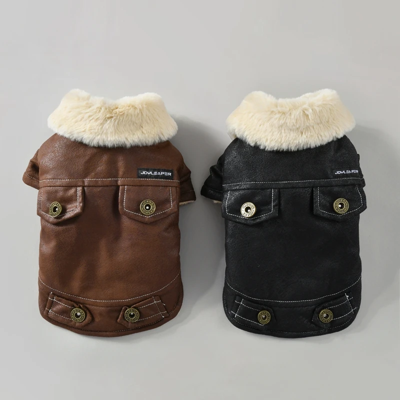 Pelzhalsmantel und Jacke für kleine Hunde, Leder, luxuriös, Herbst und Winter, warm, Haustierwurstkleidung, S 3XL, Bulldogge, Chihuahua, Katzenkostüme
