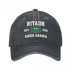 Flaga Arabii Saudyjskiej EST.1932 Riyadh Unisex Dorosły Węgiel drzewny Washed Denim Czapka z daszkiem Mężczyźni Vintage Bawełna Patriotyczna czapka typu Trucker