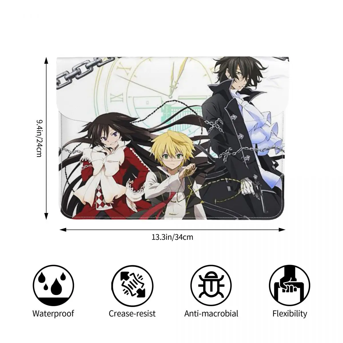 Anime Pandora Hearts PU Leather Horizontal Laptop Sleeve Shockproof Soft Lining Notebook Case 13 Inch