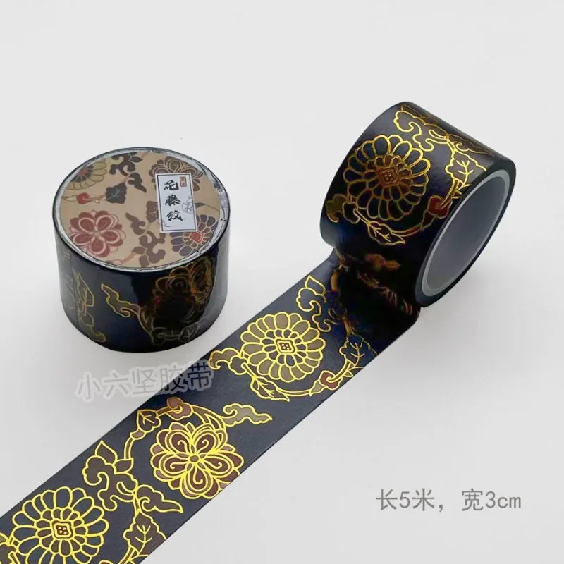 Japanese Retro Chinese Style Gold Foil Washi Tape with Crane & Wave Design for DIY Scrapbooking, Gift Box Decorations