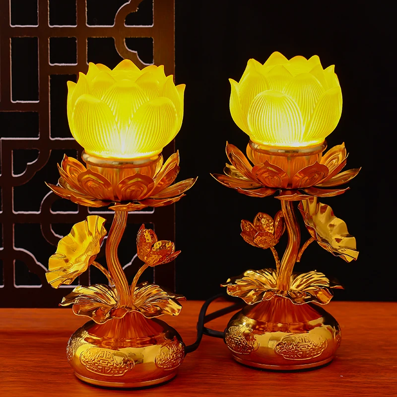 Household LED Seven Color Glazed Lotus Lamp, for Buddha Lamps, Prayer in Front of Buddha, Eternal Light, Feng Shui, Safety Plug