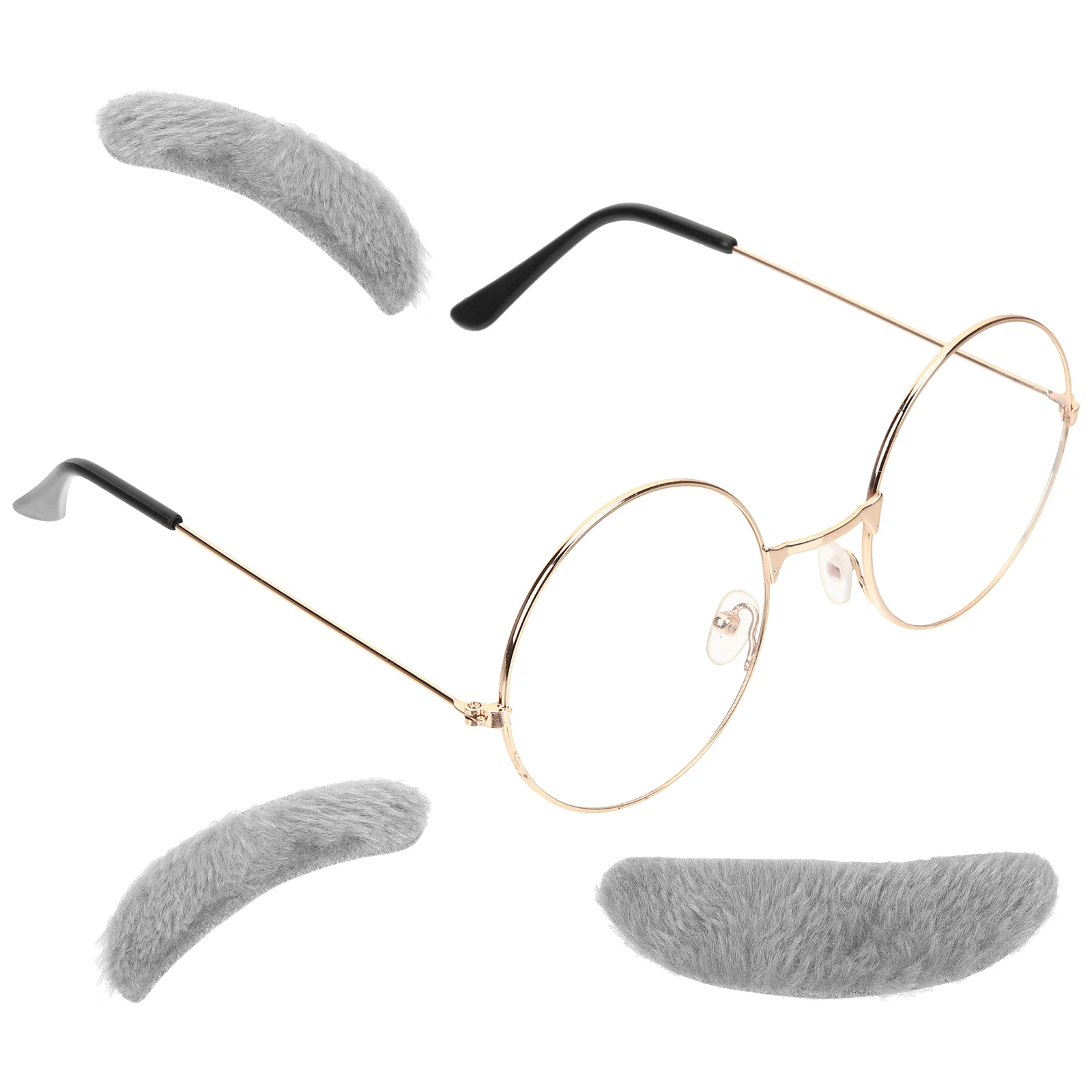 Old Man Costume Stick on Fake Mustache Eyebrows Glasses Grandpa Dress up Accessories