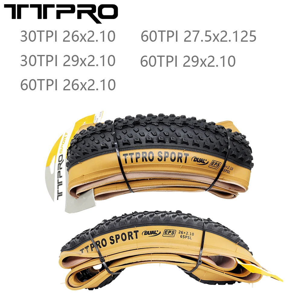 TTPRO Folding Tire 30/60TPI 26/27.5/29*2.125 Anti Puncture Fetus Soft Steel Wire Brown Edge Mountain Bike Tire