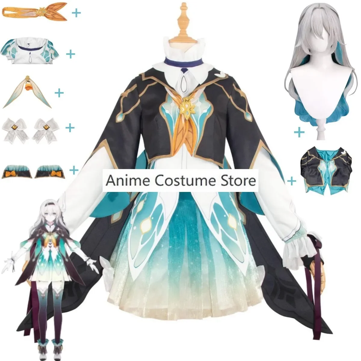 Anime Honkai: Star Rail Glühwürmchen Cosplay Kostüm Fleur-de-Lys Familien spiel Druck Mantel Kleid Uniform Perücke Frau Halloween Anzug