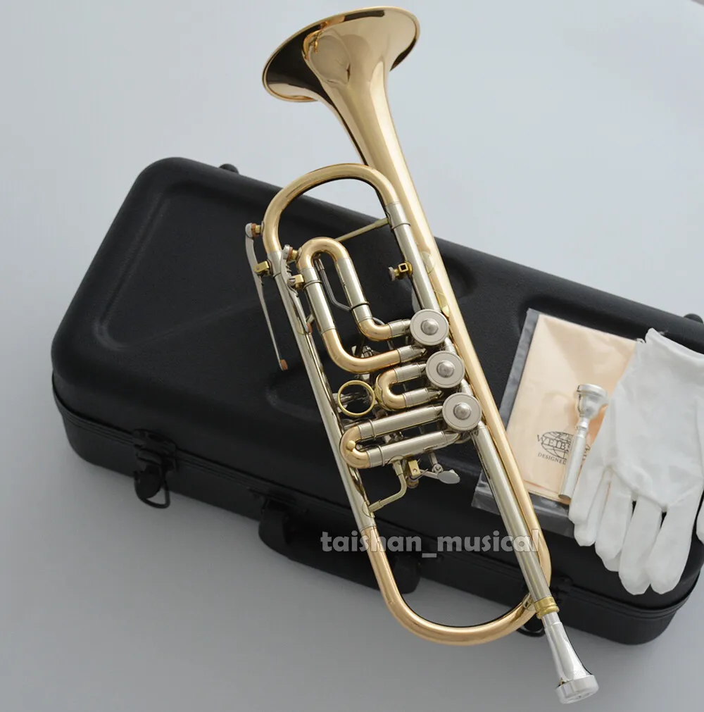 Performance  Professional Gold Brass Rotary Valve Trumpet Cupronickel tuning pipe lead