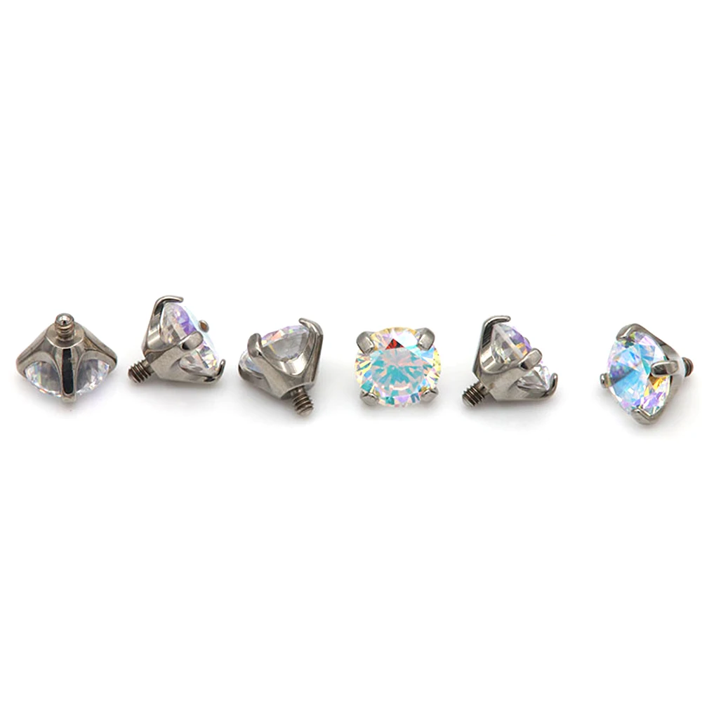 2-6mm Zircon 0.9/1.2mm Thread Piercing Zircon Top Accessories for Body Jewelry Labret Curved Barbell Horseshoe Hoop Twisted