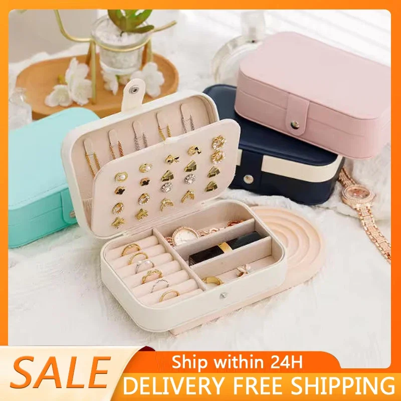 

Portable Jewelry Storage Box Travel Organizer Jewelry Case Leather Storage Earrings Necklace Ring Jewelry Organizer Display