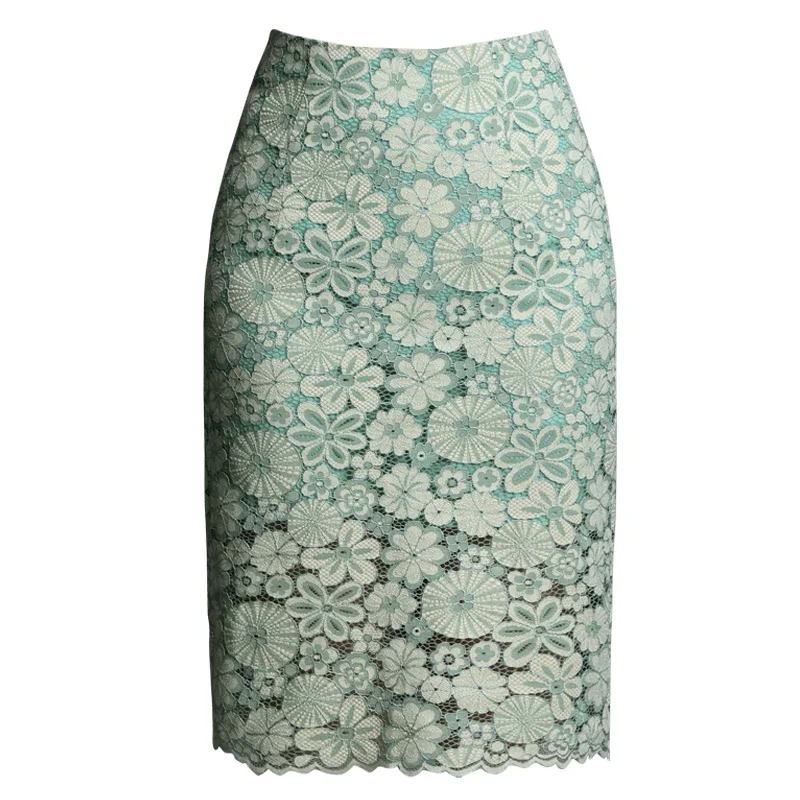 

Spring Summer Women's Lace Skirts Elegant High Waist Back Split Crochet Office Ladies Midi Pencil Skirt Female 2025 New