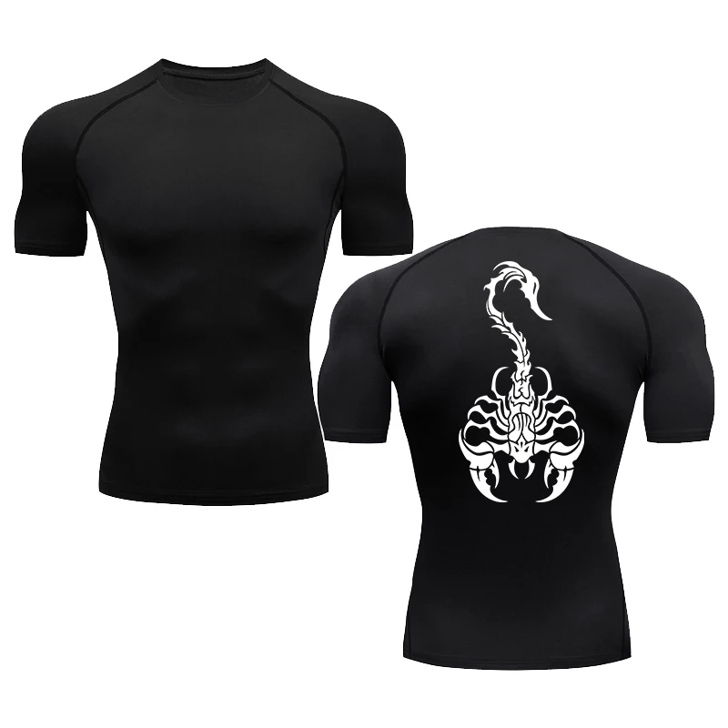 Men Scorpion Pattern Print Running Compression Short sleeve tight-fitting Sport T-shirt Gym Fitness Male Jogging Tracksuit Tops