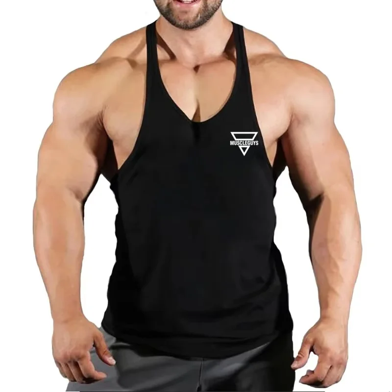 

Мужская стильная майка-стрингер, хлопковая майка для спортзала, быстросохнущая майка без рукавов с принтом для бодибилдинга, подъемный спортивный жилет для фитнеса