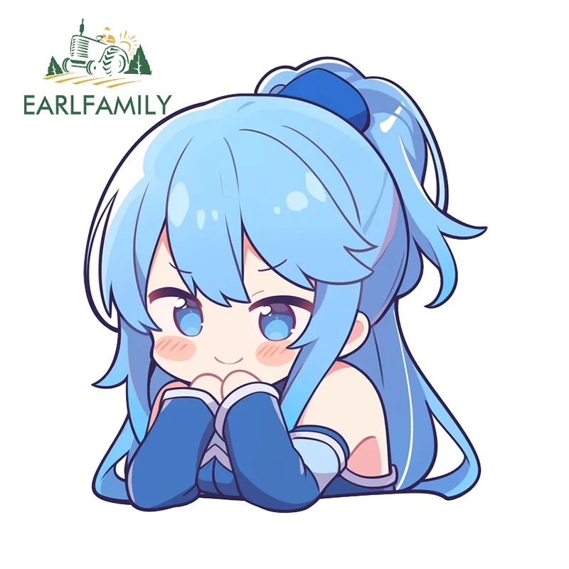 EARLFAMILY 13cm x 11.5cm Aqua Face Chibi Decals Cute Rest Chin Kawaii Anime Sunscreen Car Accessories JDM Laptop Stickers