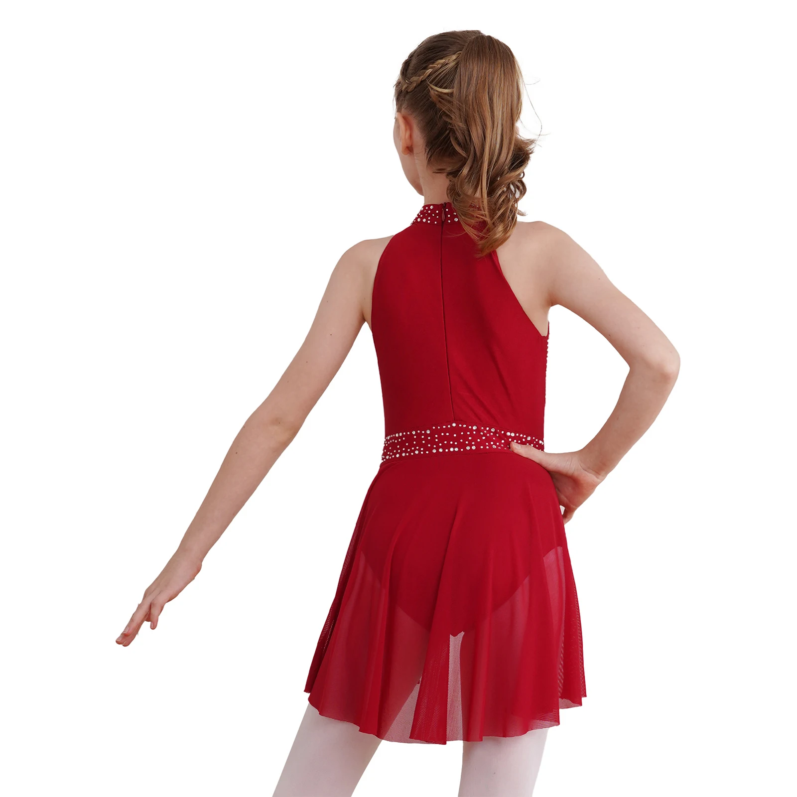 

Kid Girls Ballet Lyrical Dance Leotard Dress Irregular Hem Rhinestone Figure Skating Dress Rhythmic Gymnastics Stage Performance