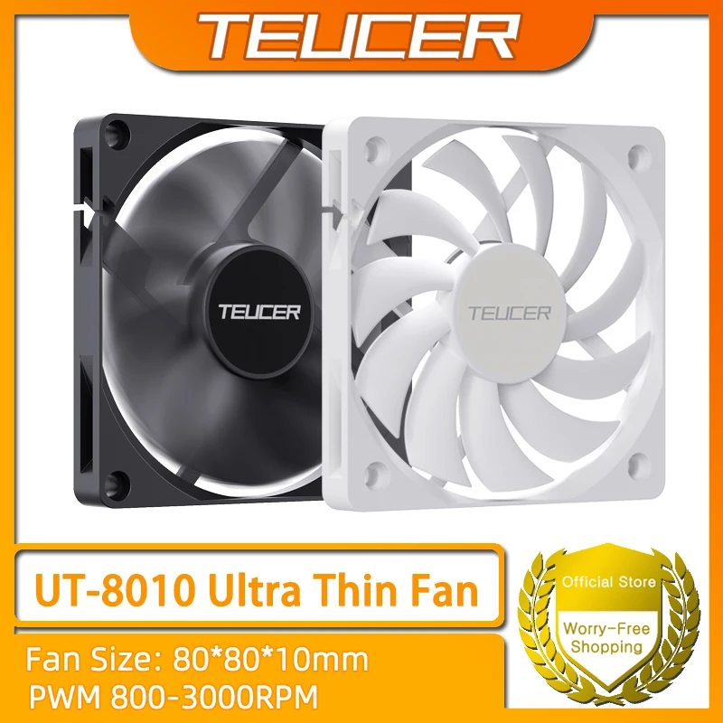 TEUCER UT-8010 Ultra-thin Chassis Fan 80x10mm PWM 4-Pin for Desktop PC CPU Cooling