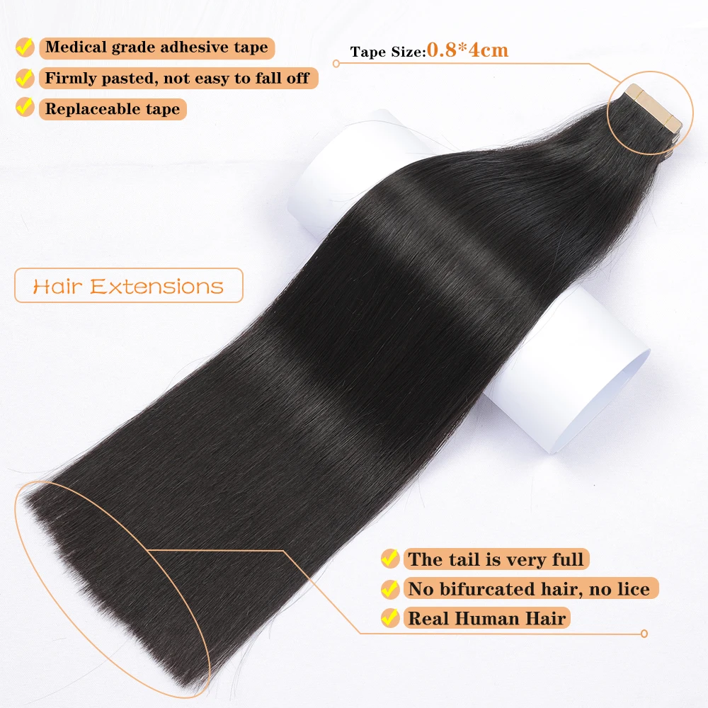 ShowCoco Tape in Human Hair Extensions Real Brazilian Hair 20pcs/40pcs Remy Straight Silk Double Drawn Natural Hair For Women