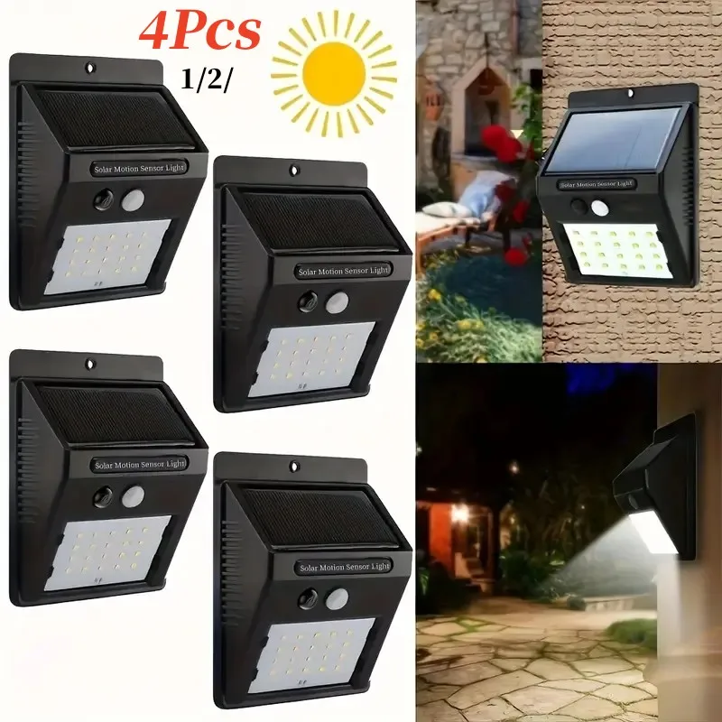 1/2/4pcs Solar Motion Sensor Wall Lights IP64 Waterproof LED Solar Induction Lamp Outdoor Stair Garden Street Light Decoration