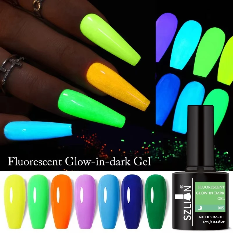 Women Neon Fluorescent Bright for DIY Nail Art Gel Polish  Effect Gel Nail Polish  Luminous Glow in The Dark Gel Nail Polish