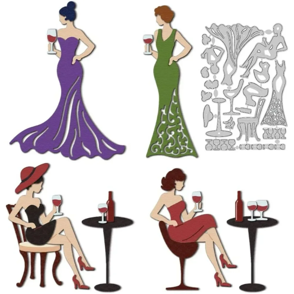 Elegant Lady Cutting Dies Carbon Steel Die Cuts Stencils Red Wine Women Embossing Scrapbooking Template for Card Making Dance