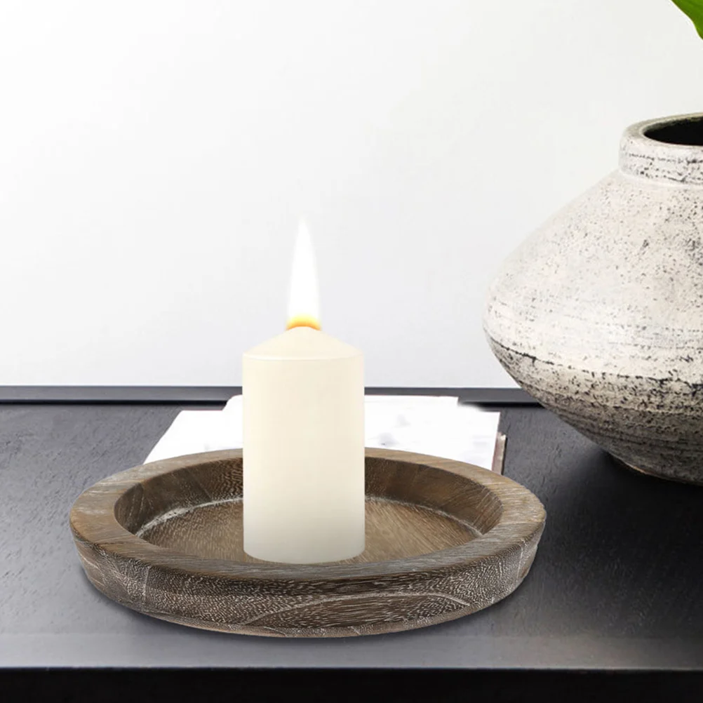 

11.2inch Round Wood Tray Decorative Plate for Coffee Table Centerpiece Rustic Holder Kitchen Countertop Organizer Serving