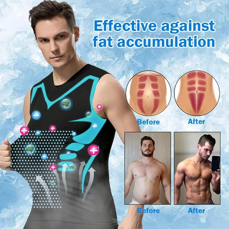 Chaleco moldeador iónico adelgazante de seda de hielo para hombres, camisetas de compresión, camiseta sin mangas, Control de barriga, camisas de Fitness