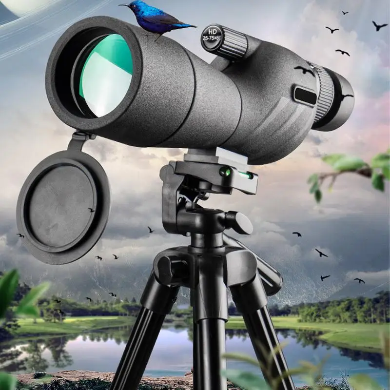 Portable Monocular 25-75x60 Lightweight Handheld Pocket Telescope Shockproof Fogproof Compact Zoom Telescope Lightweight