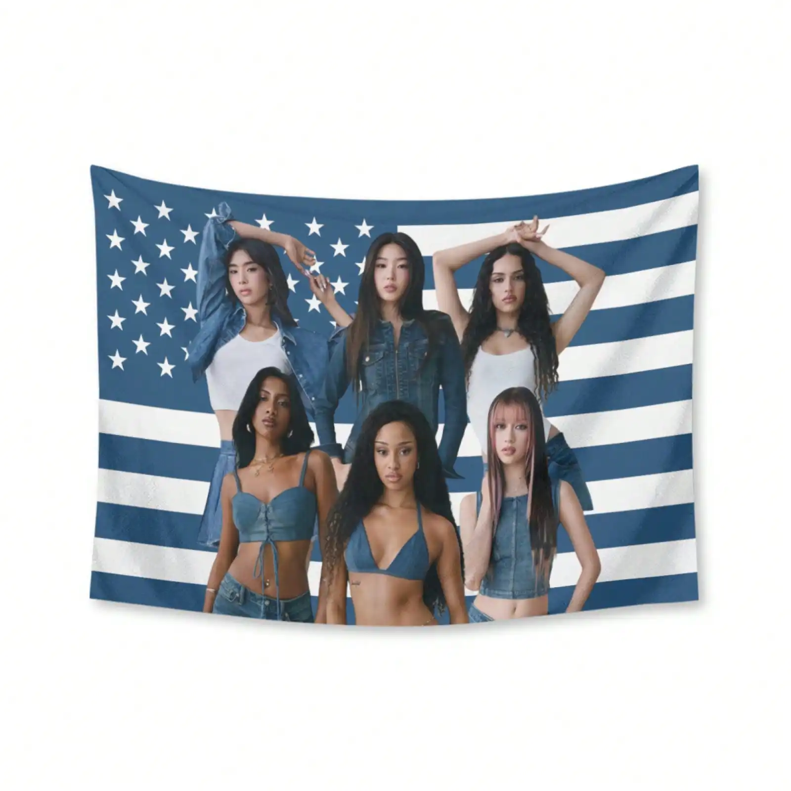 1pc Katseye Kpop Concert Banner Pink American Flag With Seven Members For Katseye Fan Events Bedroom Home And College Dorm Decor