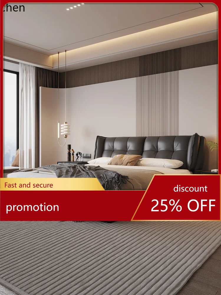 

ZML Genuine Leather Bed Modern Minimalist Double Bed Master Bedroom Bed with Storage