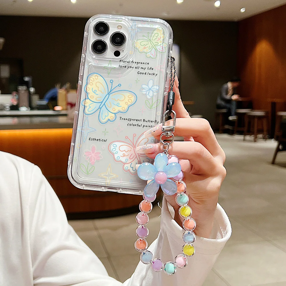 

Candy Flower Hang Chain Case For iPhone 11 Case iPhone 15 14 11 12 13 Pro XR XS Max X 6 7 8 14 15 Plus SE2020 2022 Clear Cover