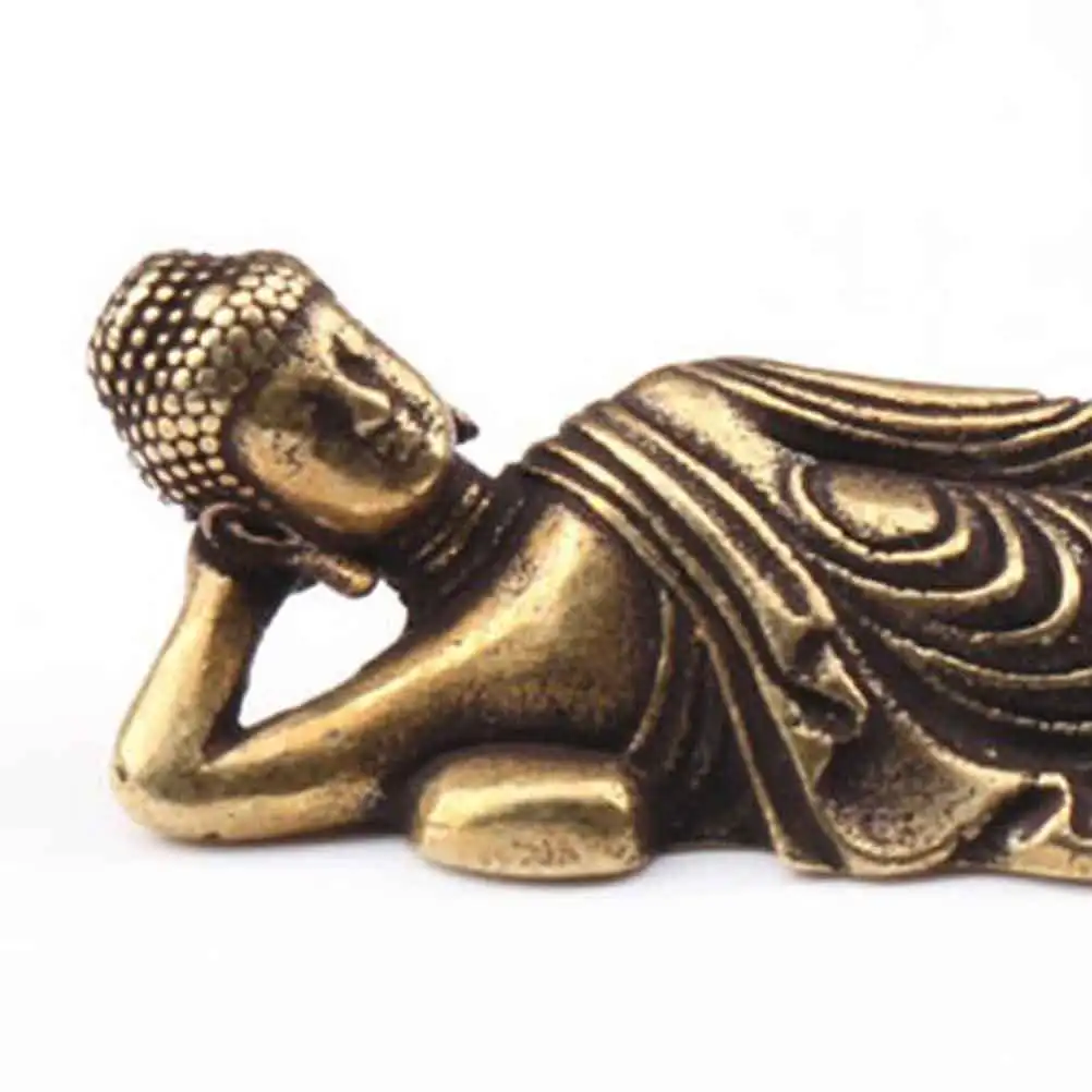 

2Pcs Solid Brass Buddha Statue Mini Lying Buddha Sculpture Home Office Decor Portable Positive Energy Ornament for Meditation