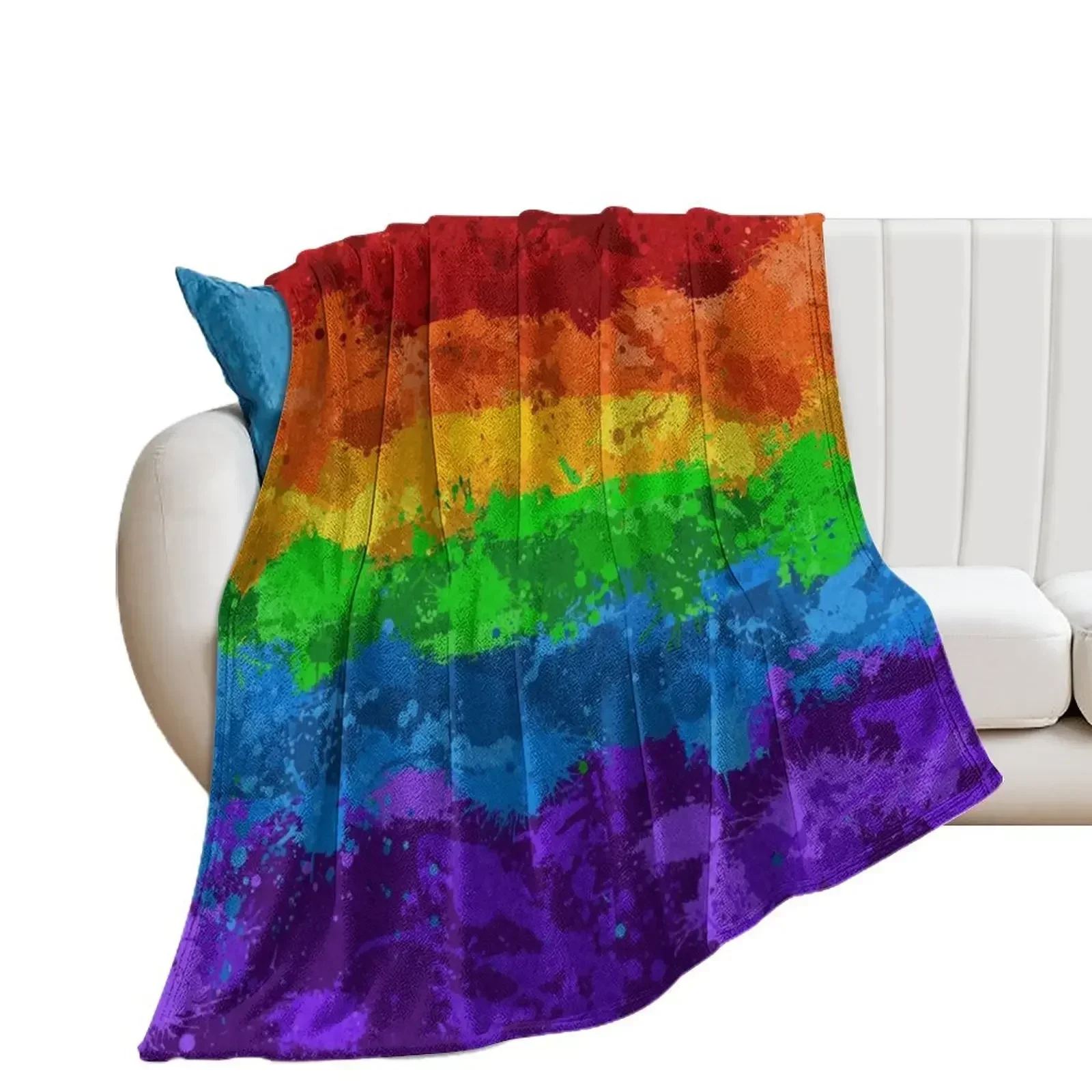 Abstract Paint Splatter LGBTQ Pride Rainbow Flag Background Throw Blanket Winter beds christmas decoration Blankets