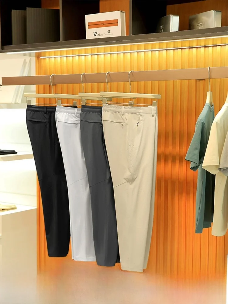 

Qui Dry Lightweight Breathable Elastic Outdoor Casual Pants for Men Summer 2025 Trendy Straight Leg Zipper mid Waist Long T...