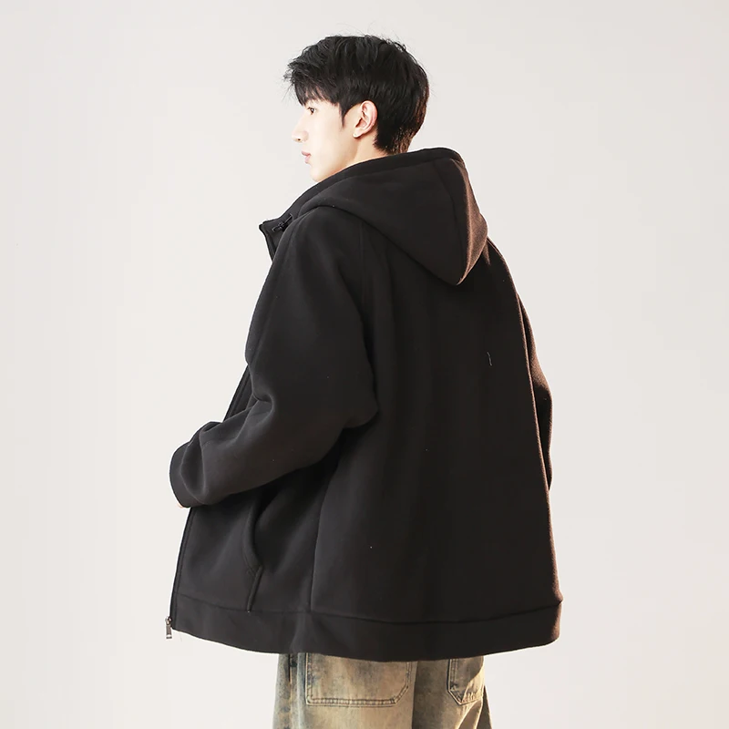 New Men'S Autumn Winter Casual Versatile Thick Polar Fleece Warm Coat Fashion Trendy Youth Hooded Outdoor Sports Fleece Jacket