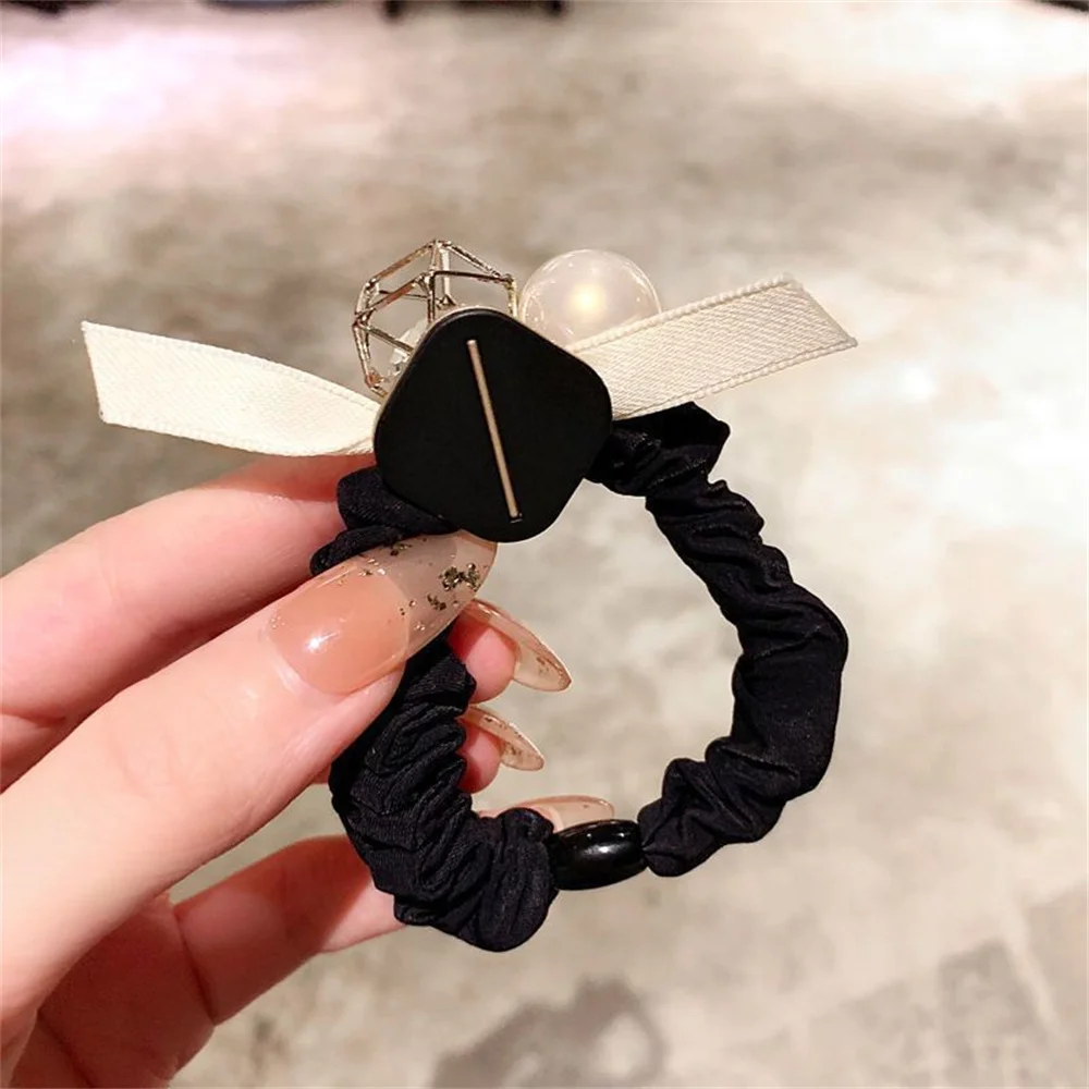 Fashion Hollowed Crystal Hair Rope Elegent Pearl Hair Ties Women Bun Hair Bands Girl Ponytail Holder Rope Hair Accessories